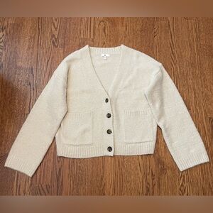 BP Cream Off-White Fuzzy Button Up Cottagecore Cozy Cardigan Size SMALL Feminine
